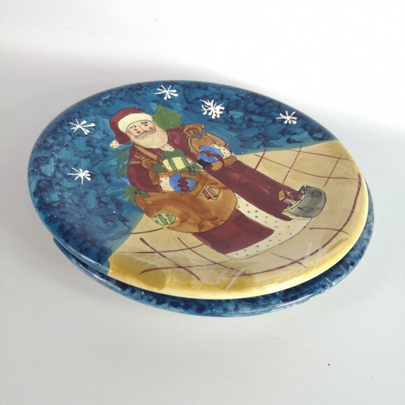 VTG Susan Winget CIC Folk Art Christmas Tea plates Set of 2 Hand Painted Santa - Picture 5 of 6